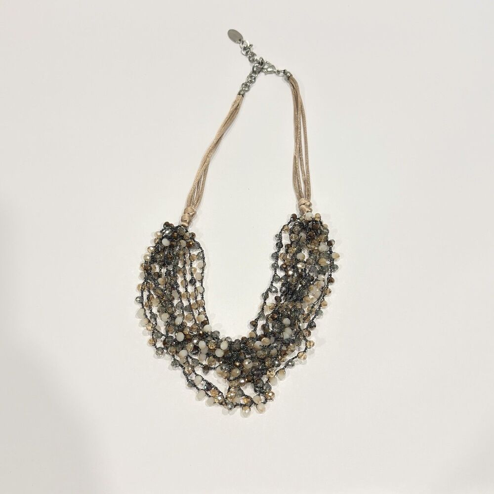Denise & Charles Rush Brown Ombré beaded on silk cord necklace 22"